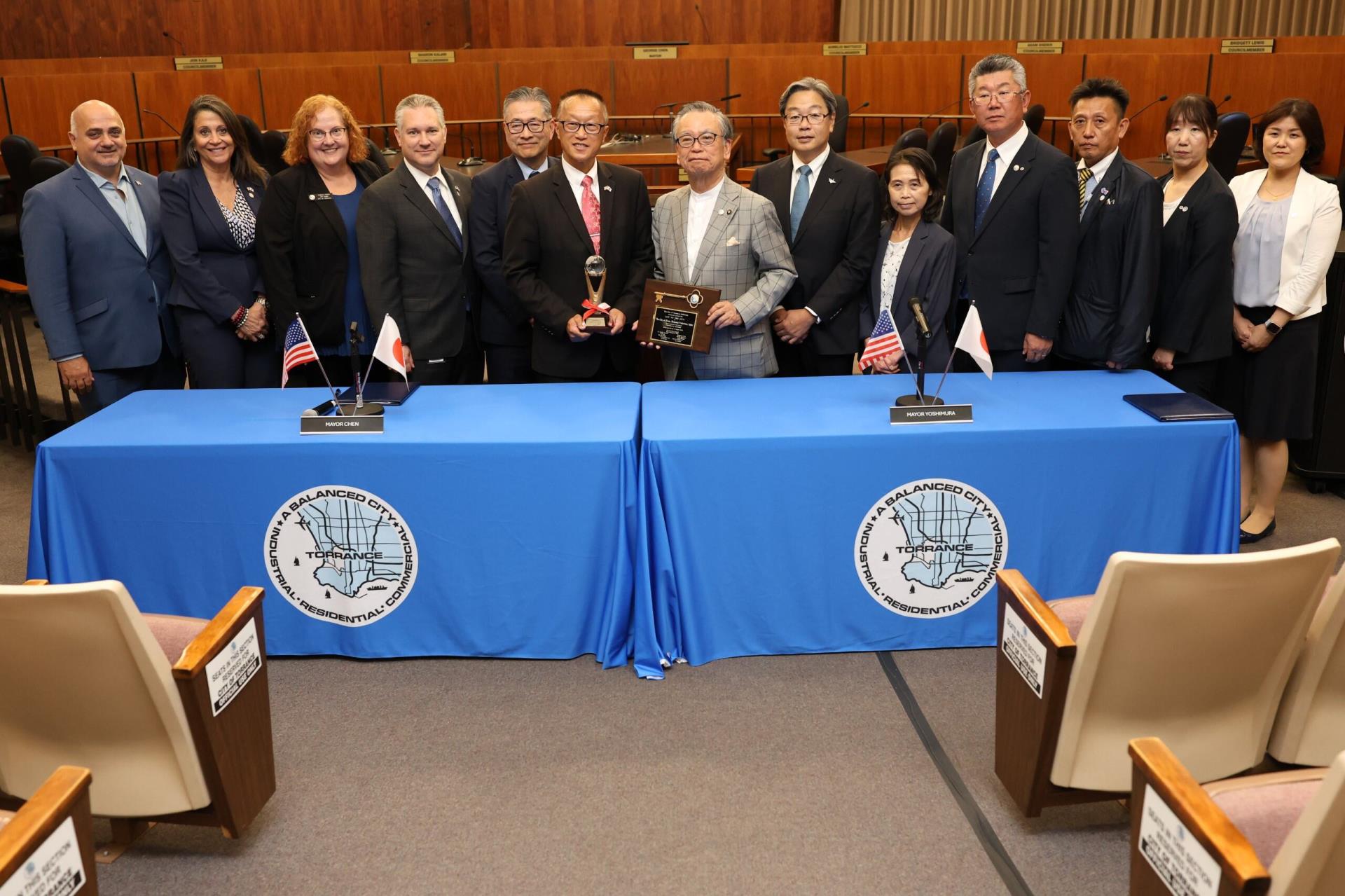 Torrance City Council Standing with delegates from Bizen, Japan