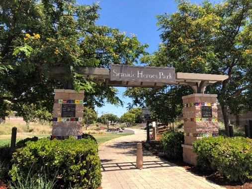 Seaside Heroes Park Sign and entrance