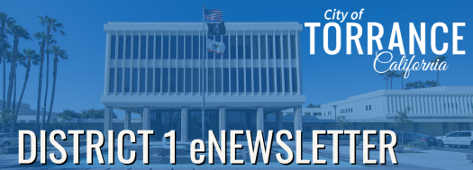 Image of Torrance City Hall with text" District 1 eNEWSLETTER"