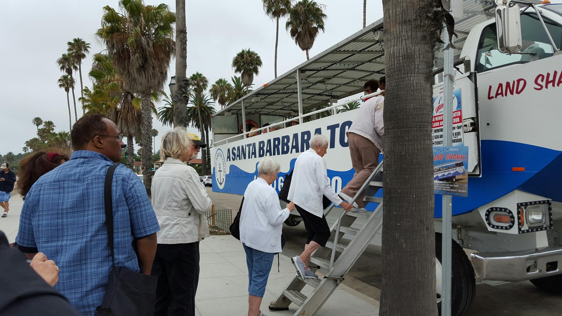 Seniors Boarding a Tour Bus in Santa Barbara