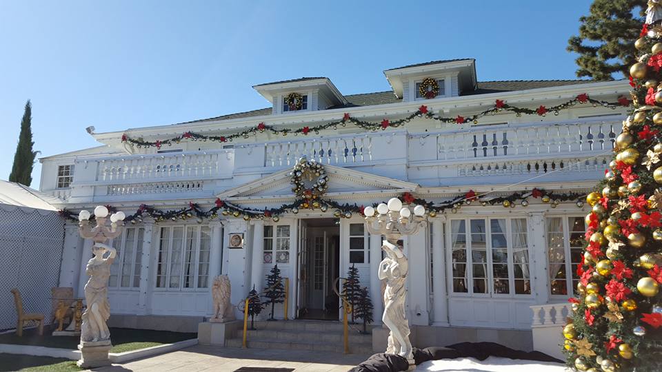 front of a white building